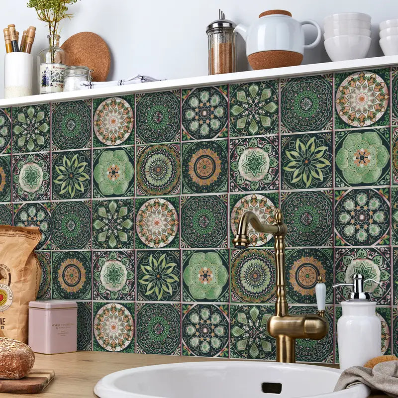 Retro Mandala Tile Stickers - 24pcs