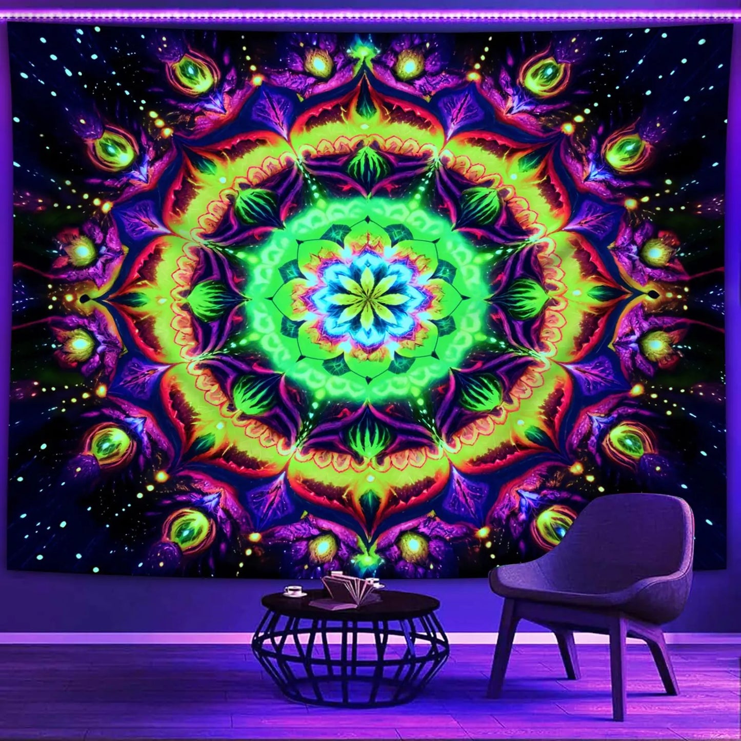 Blacklight Mandala Multipurpose Fabric - 40x30 inch