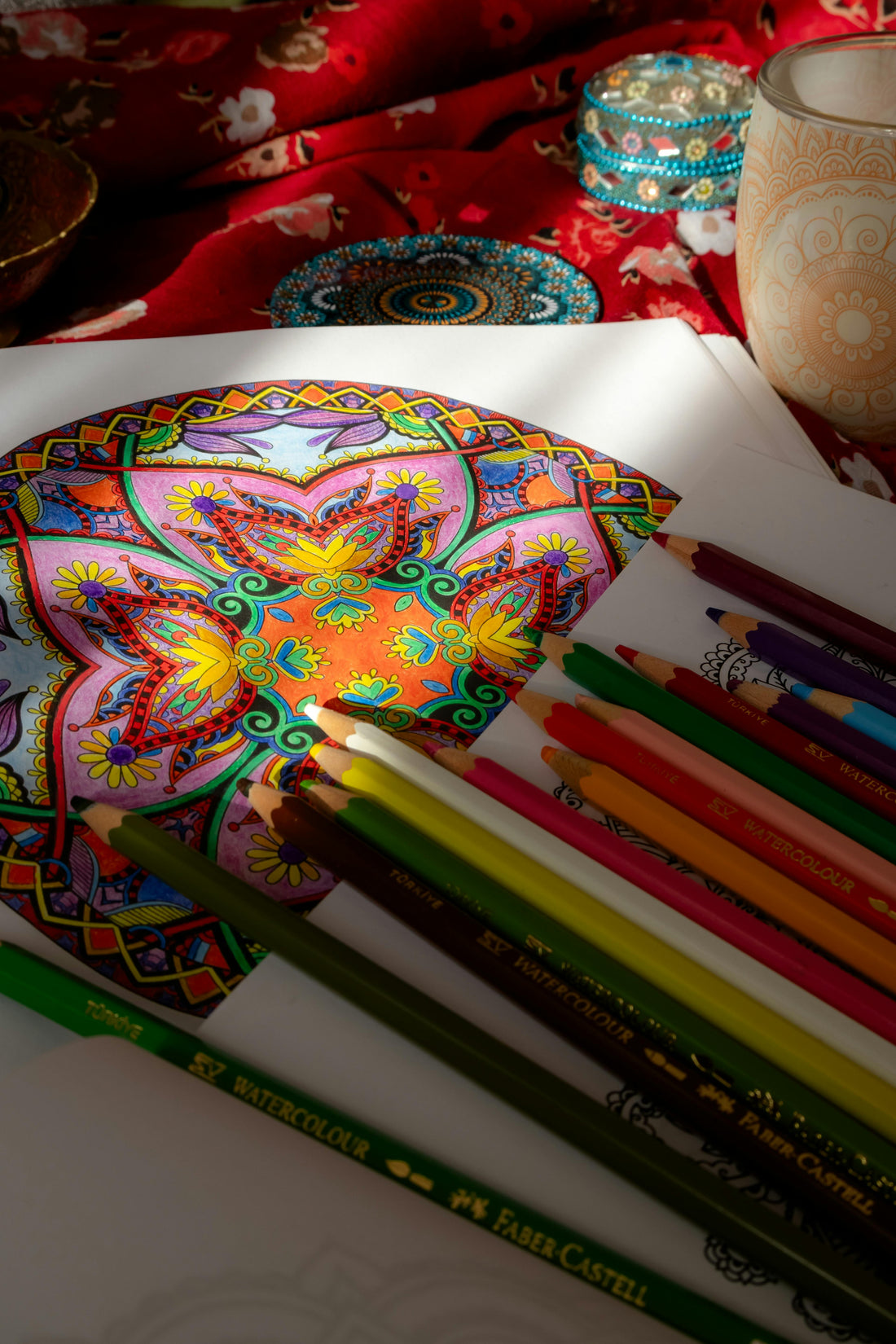 mandala colouring page in progress