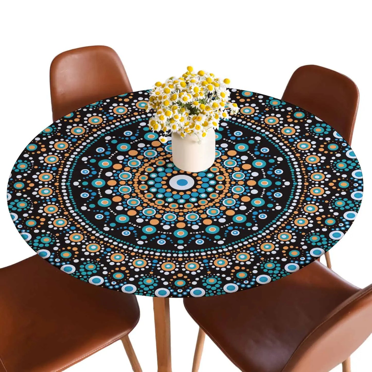 Dotty Round Mandala Fitted Tablecloth - 40-44 inch