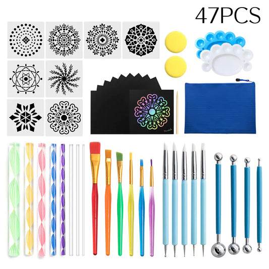 47-Piece Mandala Tool Set with Colorful Dot Paints