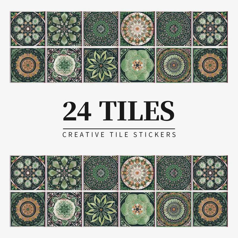Retro Mandala Tile Stickers - 24pcs
