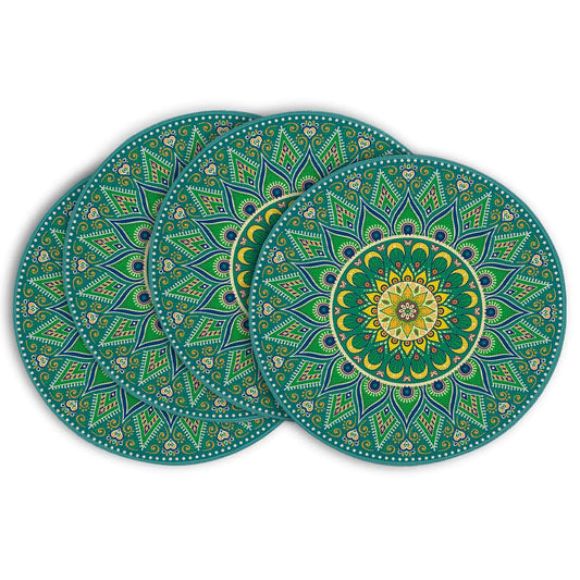 Artoid Mode Green Yellow Mandala Round Placemats Set of 614 Inch Seasonal Spring Table Mats for Party Kitchen Dining Decoration