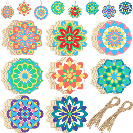 Blosssound 40 Pcs Unfinished Wood Mandala to Paint Wooden Mandala Ornament for Crafts Mandala Painting Slices for Adult to Relax Painting DIY Crafts Ornament Wedding Home Decorations 4 Inch(Fresh)