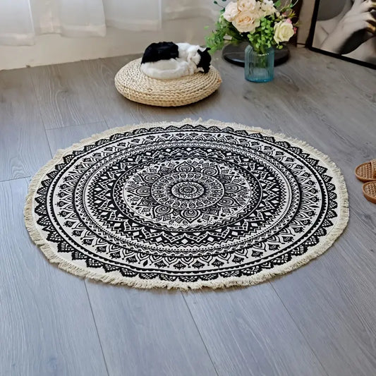 Round Mandala Rug with Fringe - 90cm