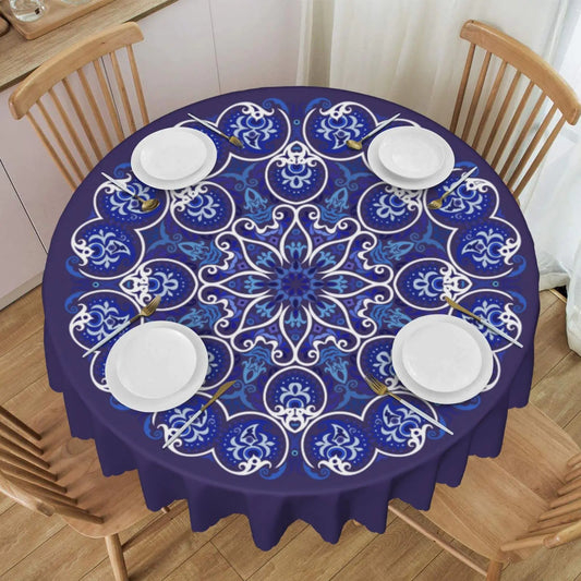 Blue Bohemian Mandala Round Tablecloth - 60 inch