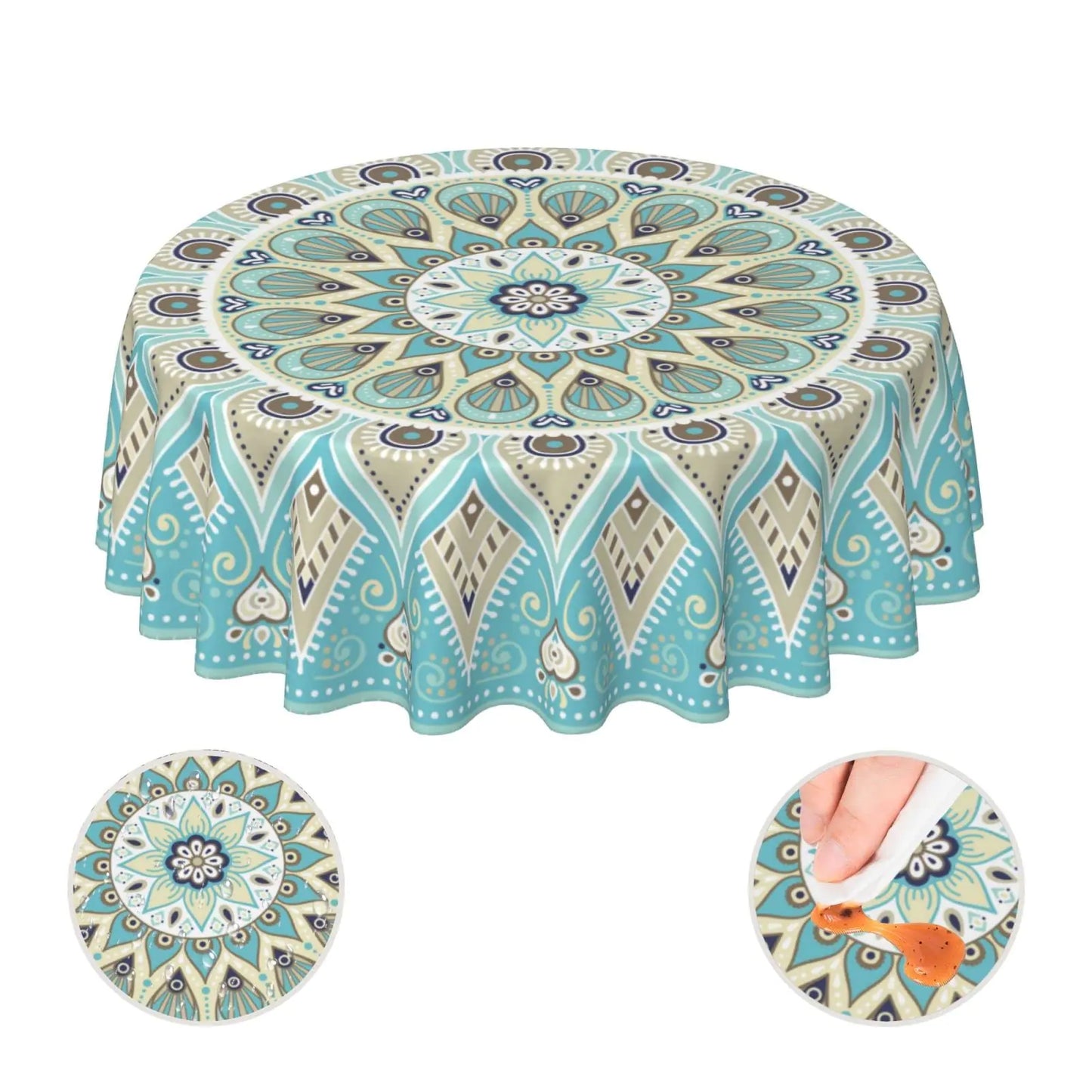 Green Waterproof Round Table Cloth - 60 inch