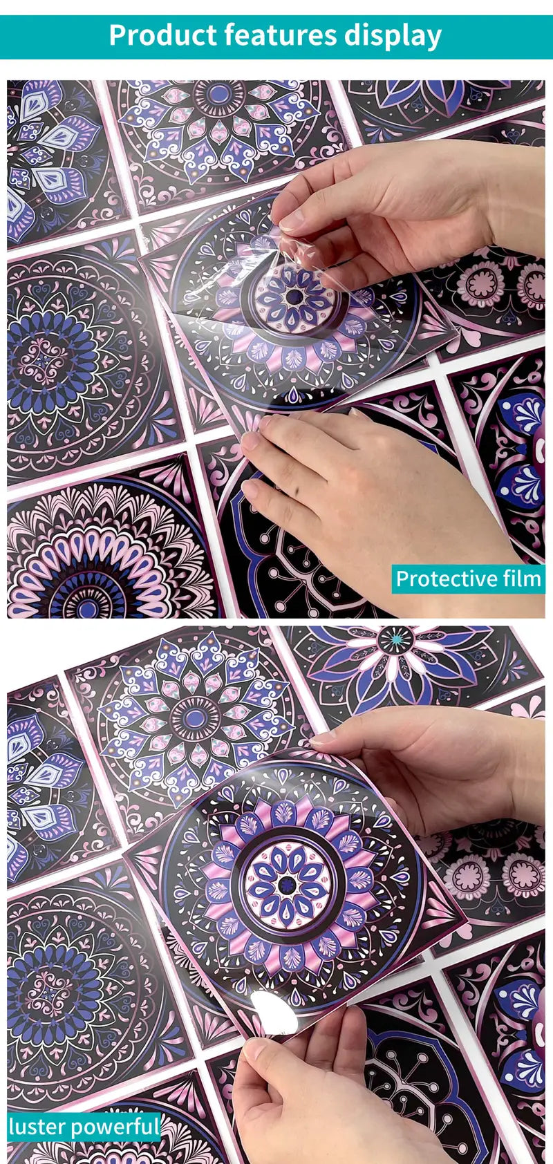 Boho Mandala Tile Stickers - 10pcs