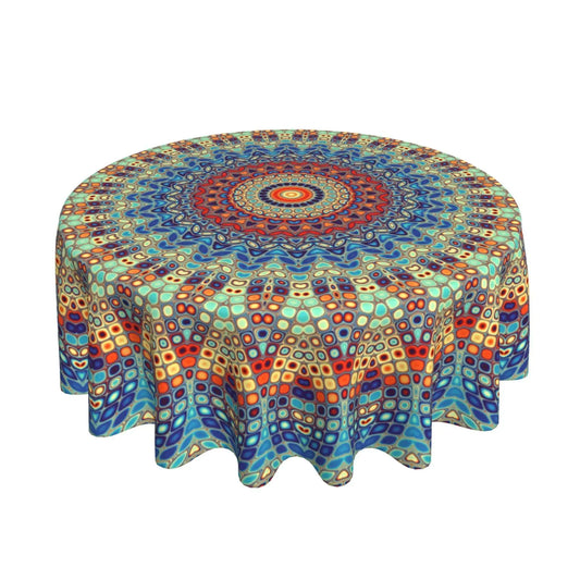 AGAYNA Mandala Tablecloth Round 60 Inch Colorful Boho Table ClothStain Resistance Polyester Summer Table Covers for Kitchen DiningSmall Tablecloth for Party Picnic
