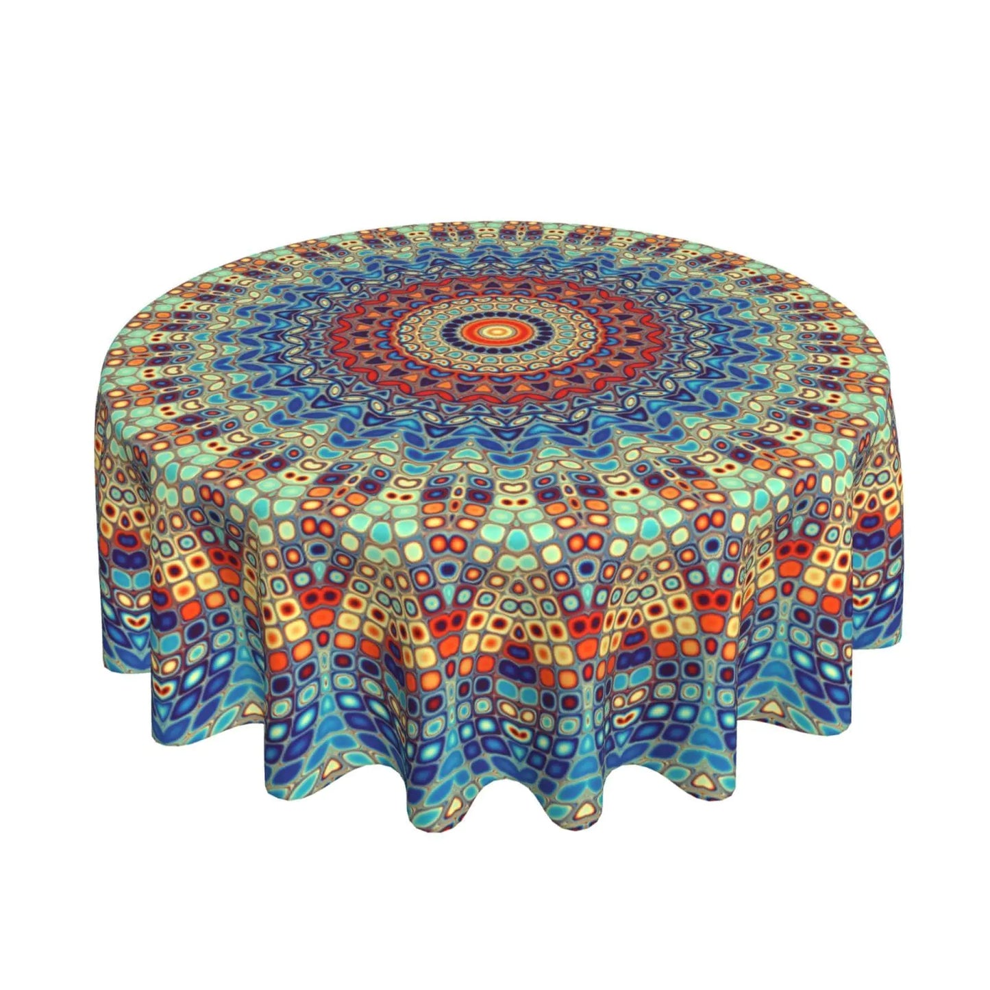 Colorful Round Mandala Tablecloth - 60 Inch