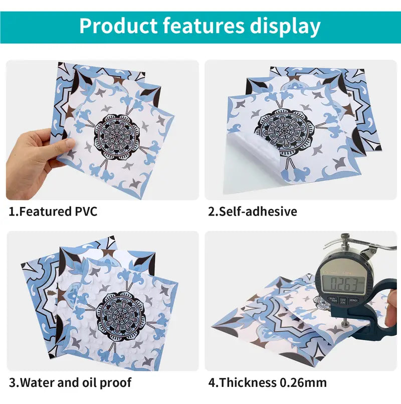 Retro Mandala Tile Stickers - 24pcs